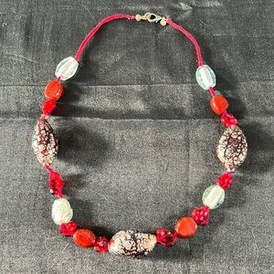 Red and silver bead necklace.  24in